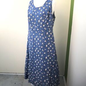 Vintage 90s Lightweight Breezy Chambray Blue and White Floral Midi Tank Sundress